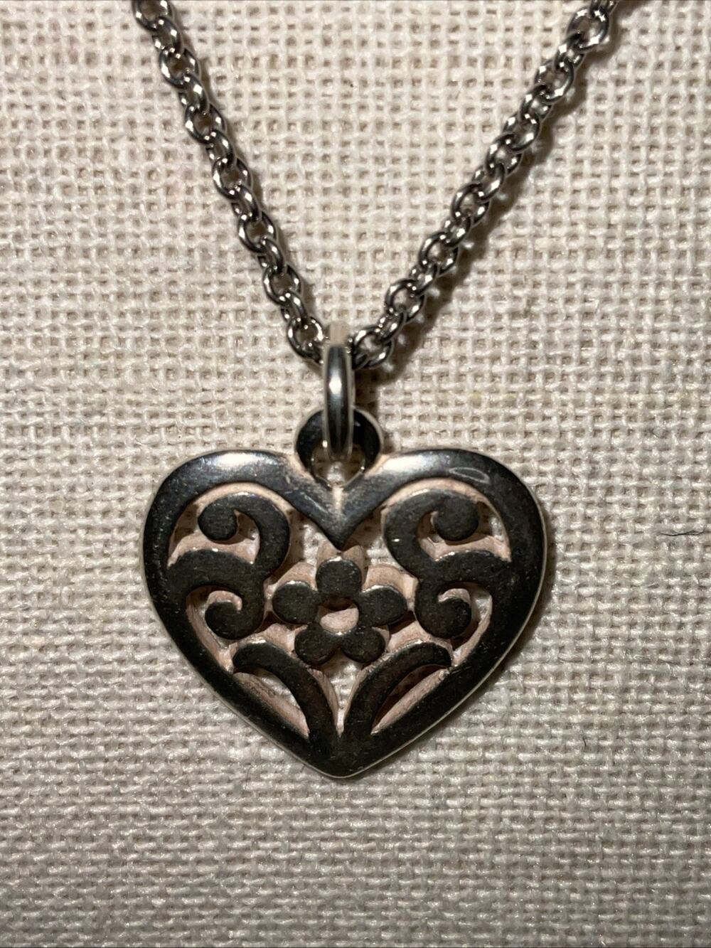 James Avery Sterling Silver Floral Scroll Floral Heart Pendant & Chain